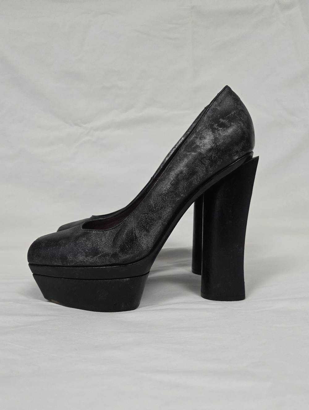Marni Metallic Leather Wood Platform Heels 8